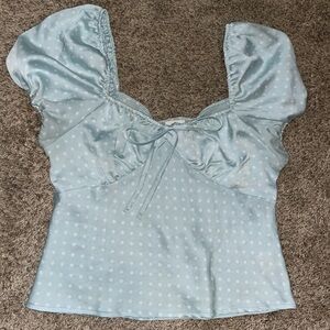 Francesca's Collections Light Blue Polka Dot Top
